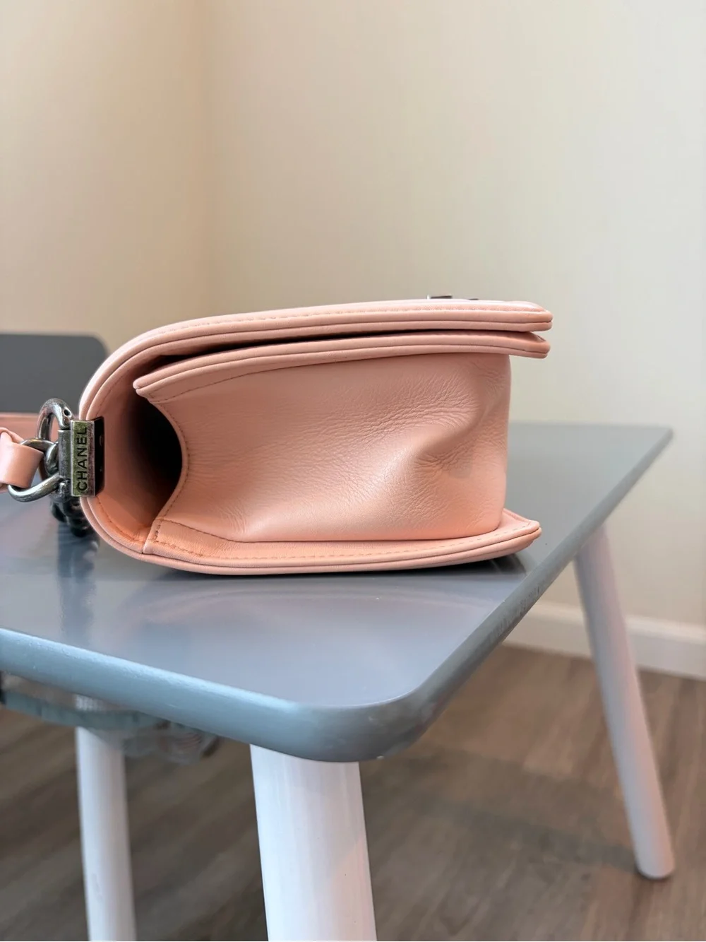 CHANEL Soft Peach Leather Shoulder Bag